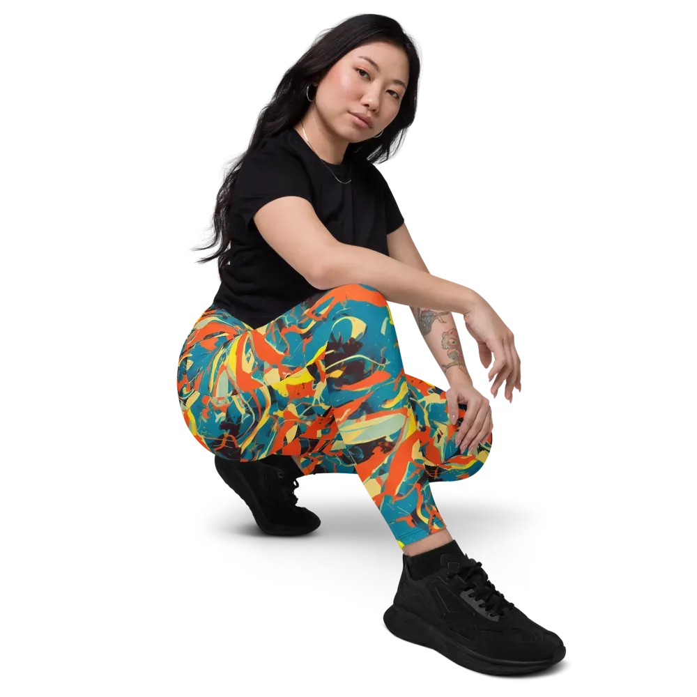 Abstract Tango on Leggings with Pockets — Right Front