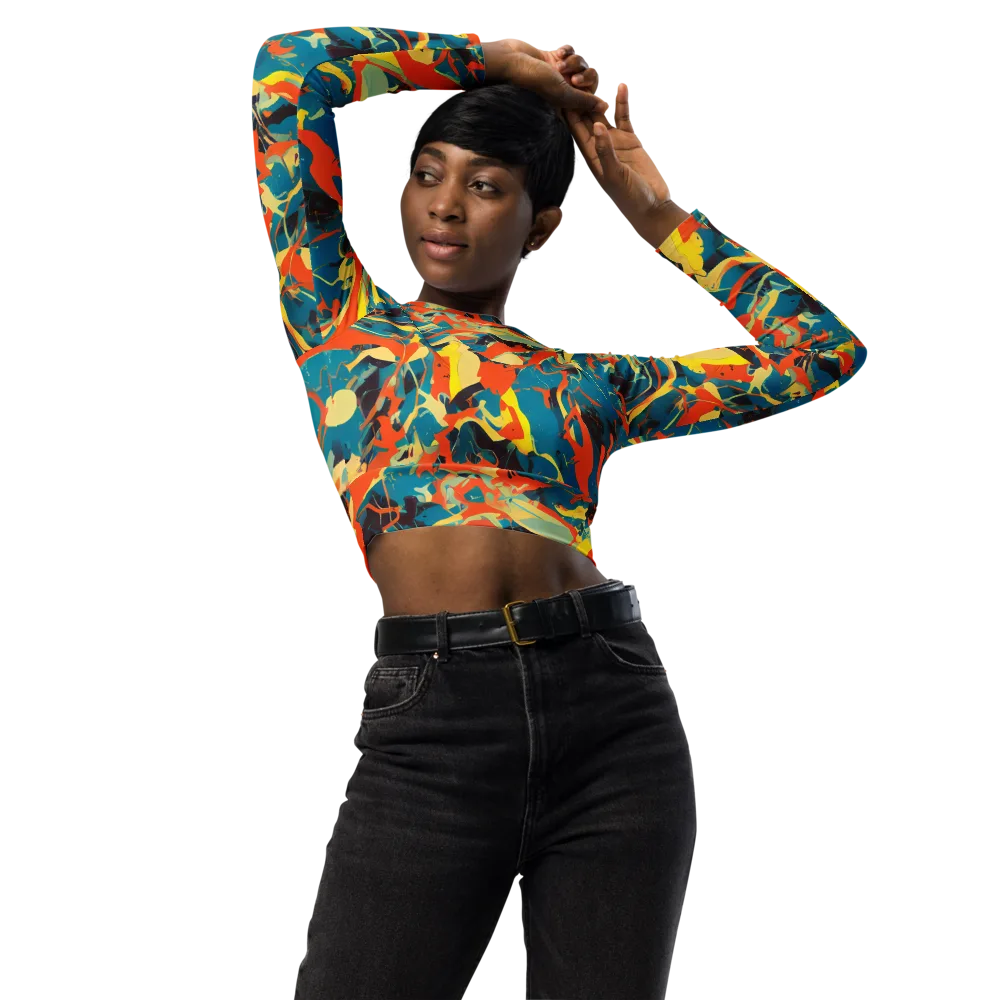Abstract Tango on Long Sleeve Crop Top — Front