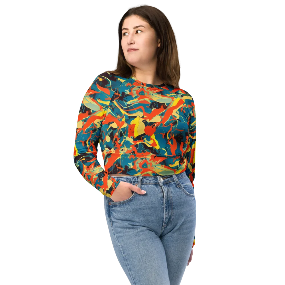 Abstract Tango on Long Sleeve Crop Top — Front