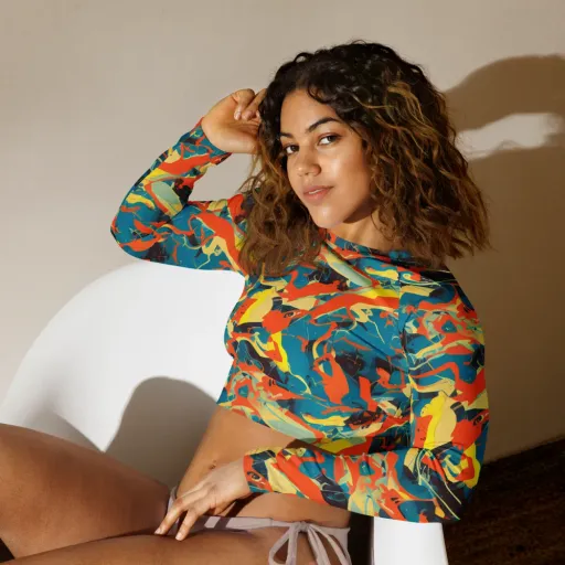 Abstract Tango on a Long Sleeve Crop Top
