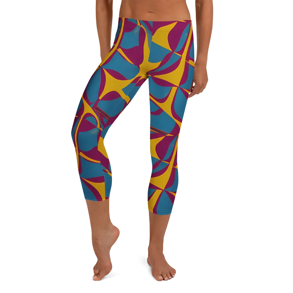 Teal Voltage on Capri Leggings — Front