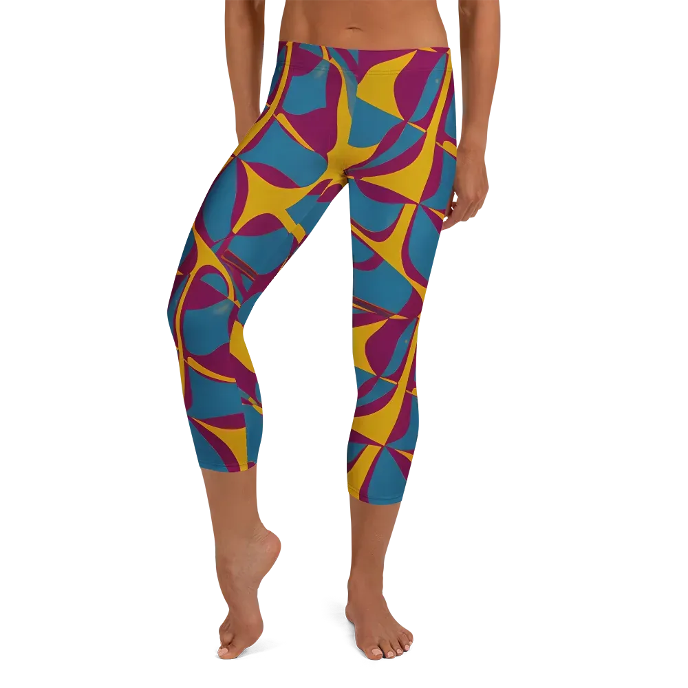 Teal Voltage on Capri Leggings — Front