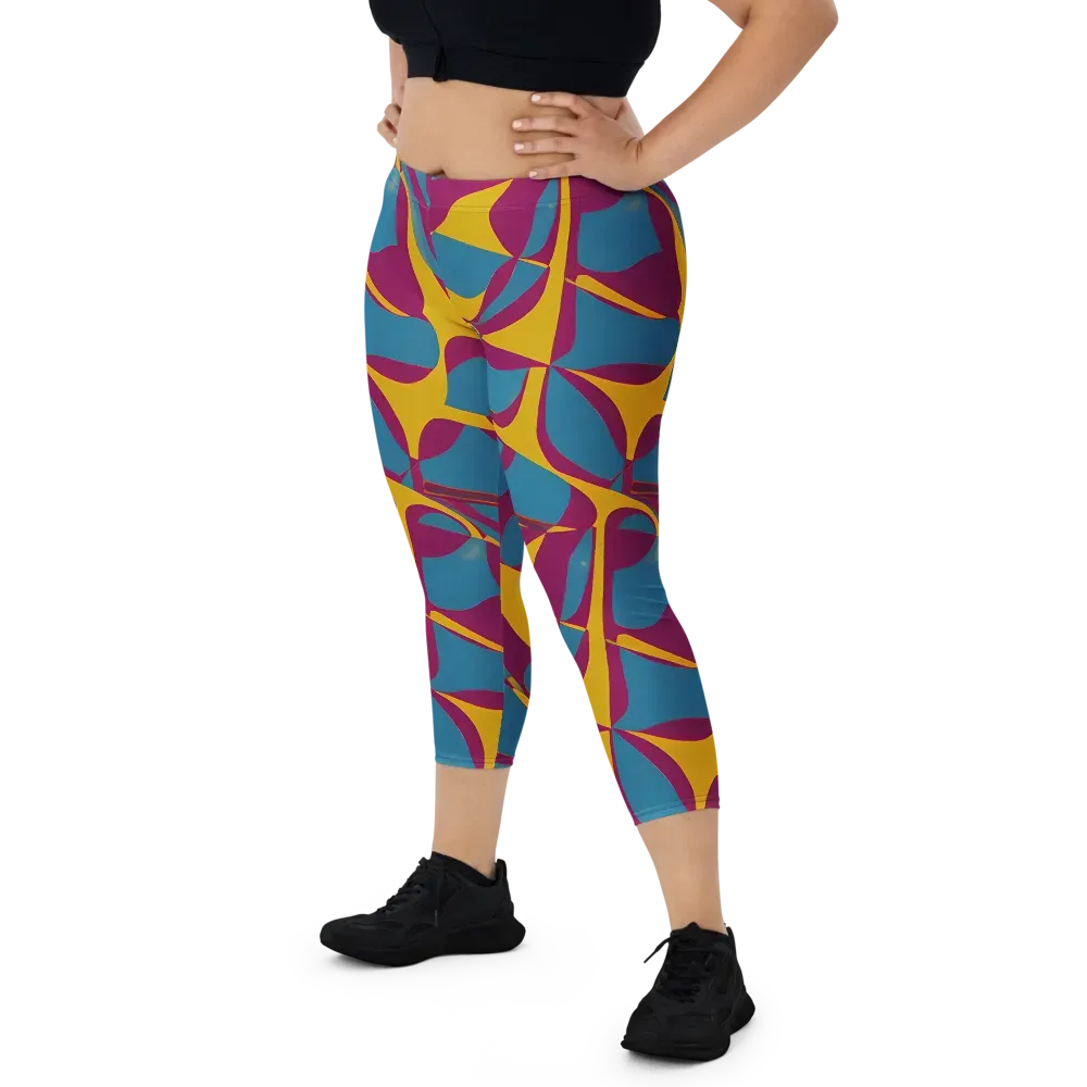 Teal Voltage on Capri Leggings — Front