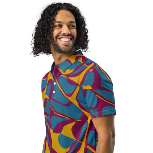 Teal Voltage on a Men's Slim Fit Polo Shirt