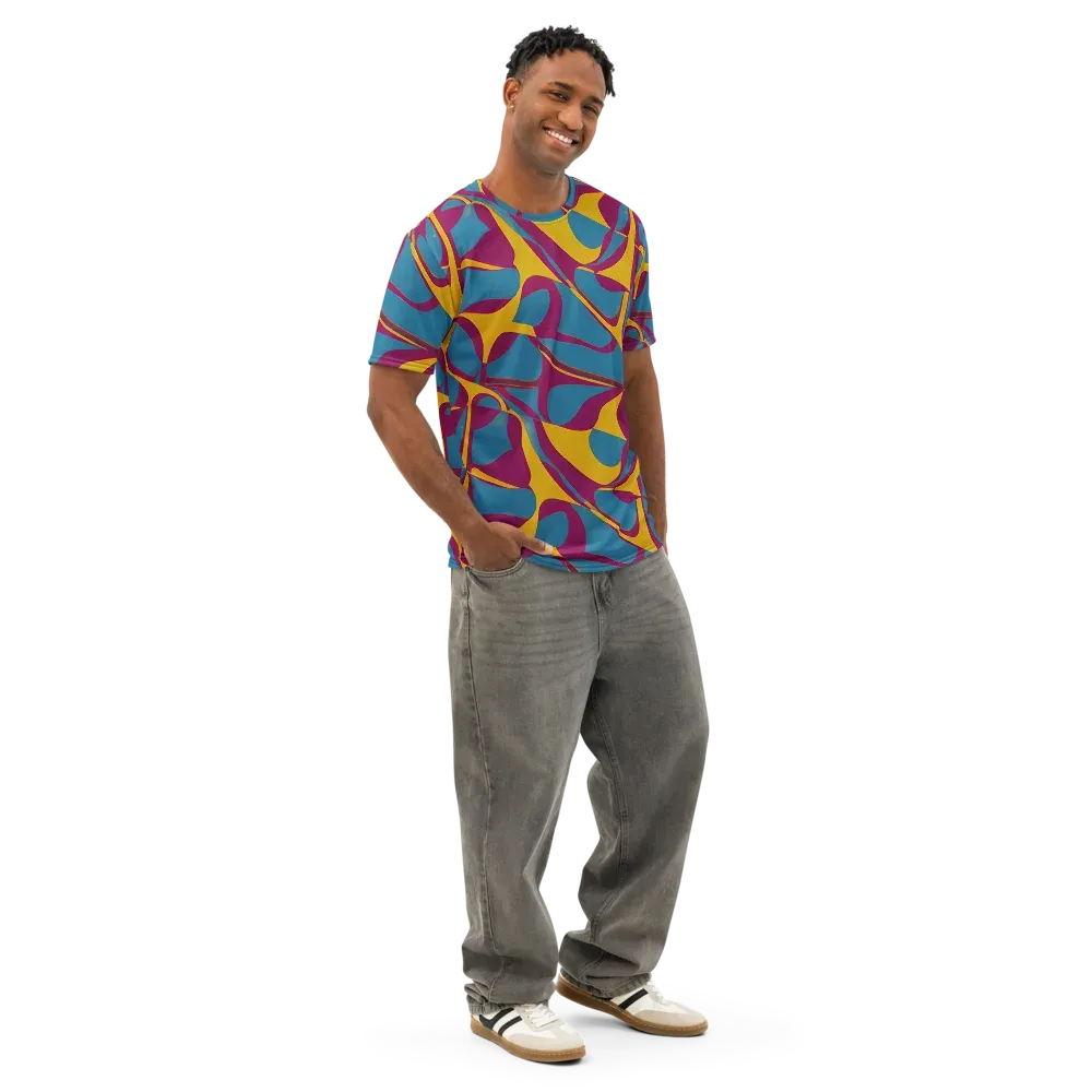 Teal Voltage on Men's Cotton Crew Neck T-Shirt — Right Front