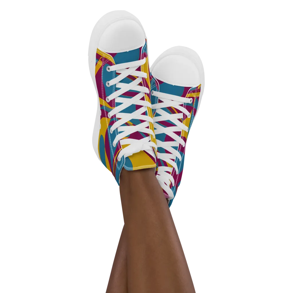 Teal Voltage on Women's High Top Canvas Shoes — Front