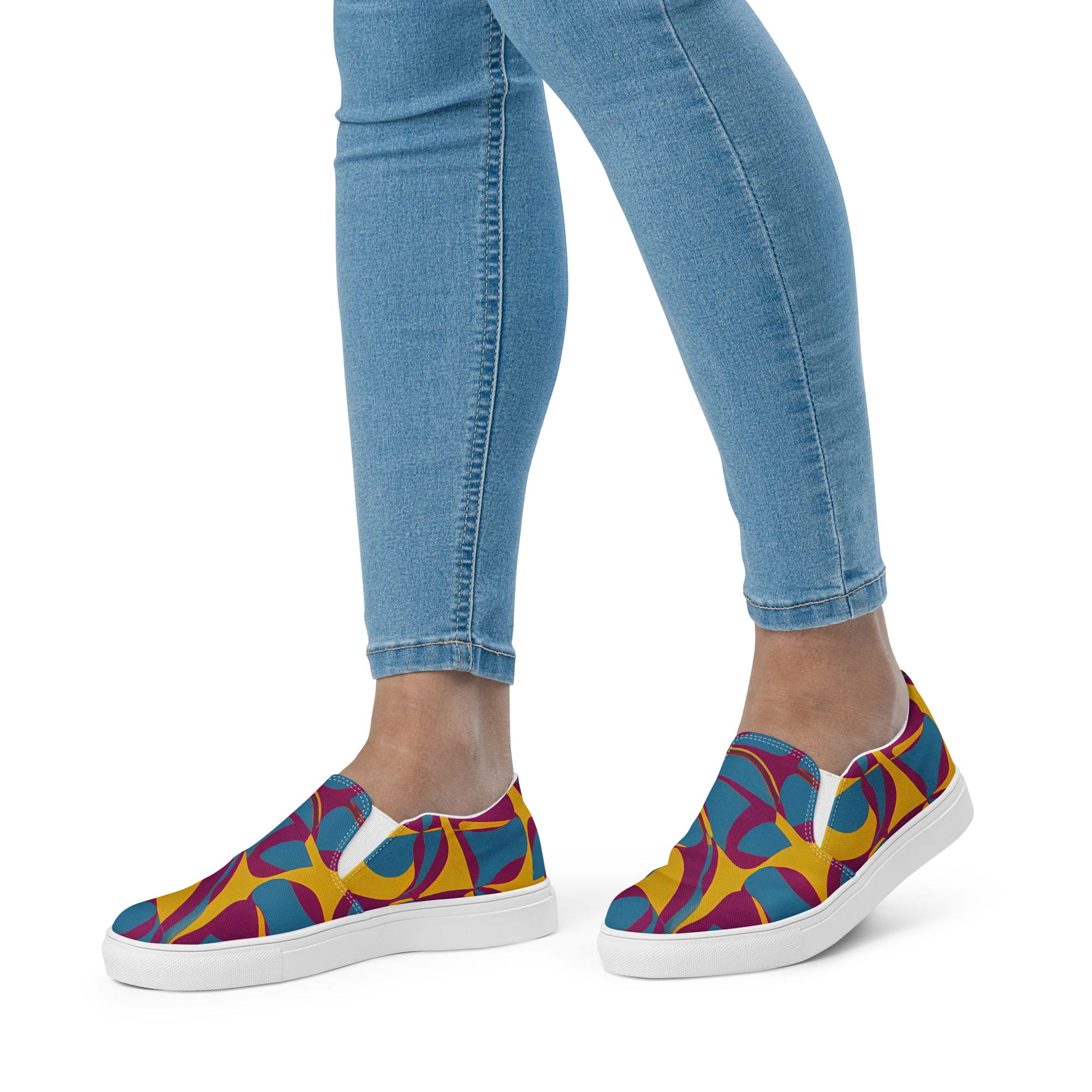 Teal Voltage on Women's Slip-On Canvas Shoes — Front