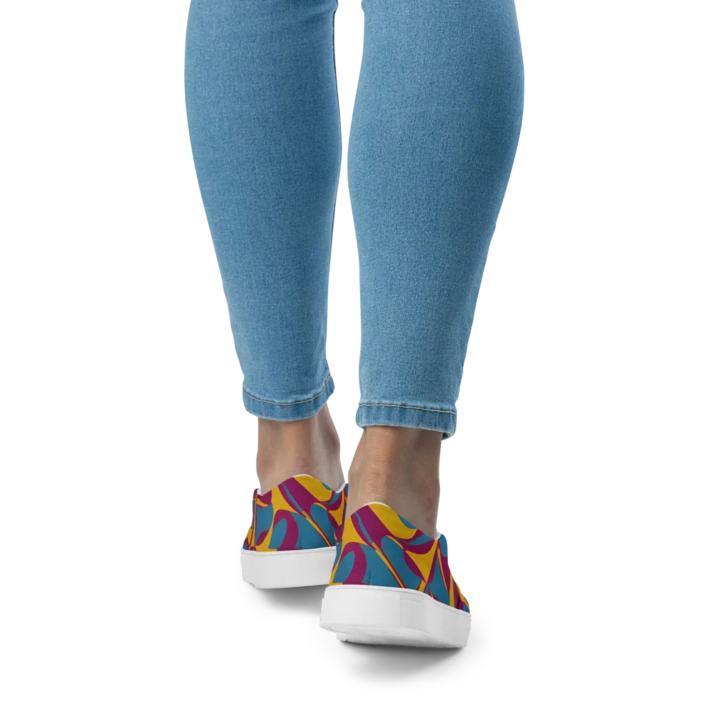 Teal Voltage on Women's Slip-On Canvas Shoes — Back