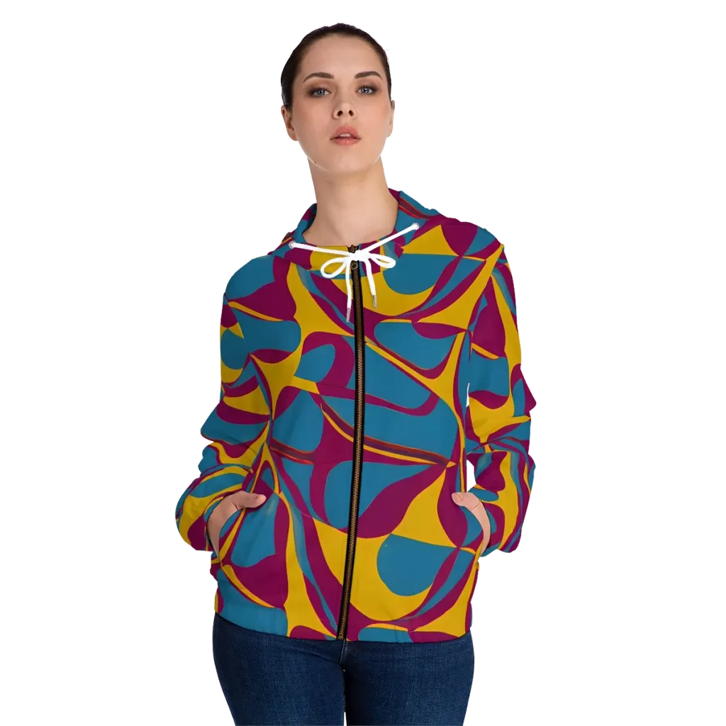 Teal Voltage on Women's Full-Zip Hoodie — Front On Person