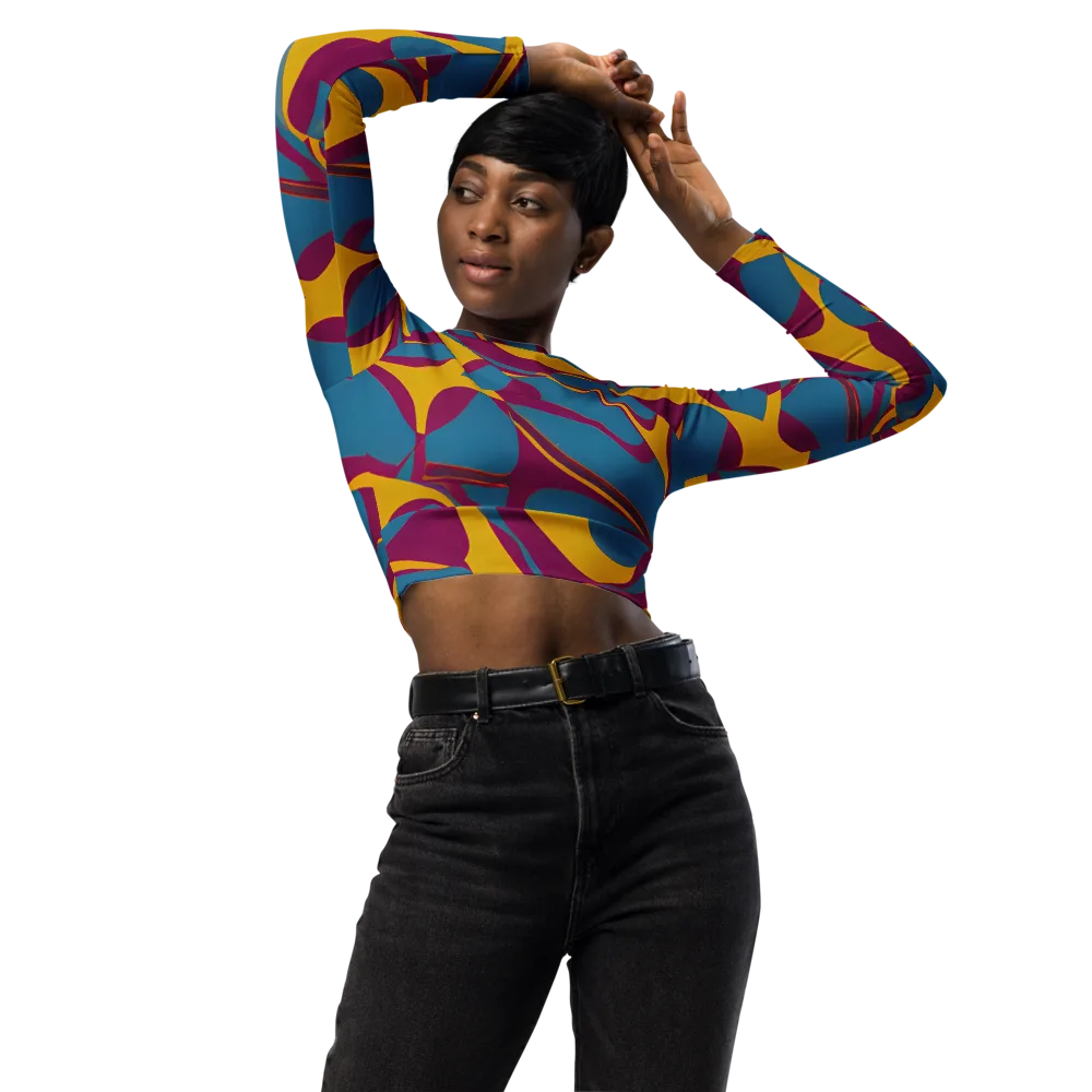 Teal Voltage on Long Sleeve Crop Top — Front