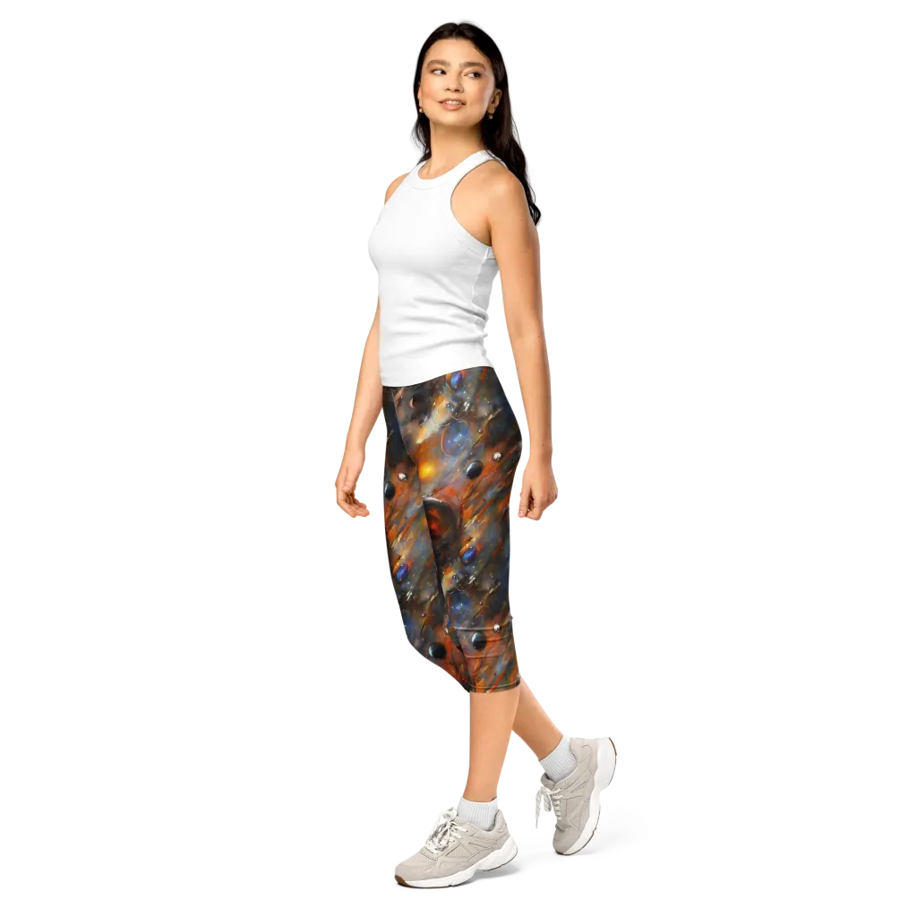 Brushstroke Blaze on Capri Leggings — Left Front