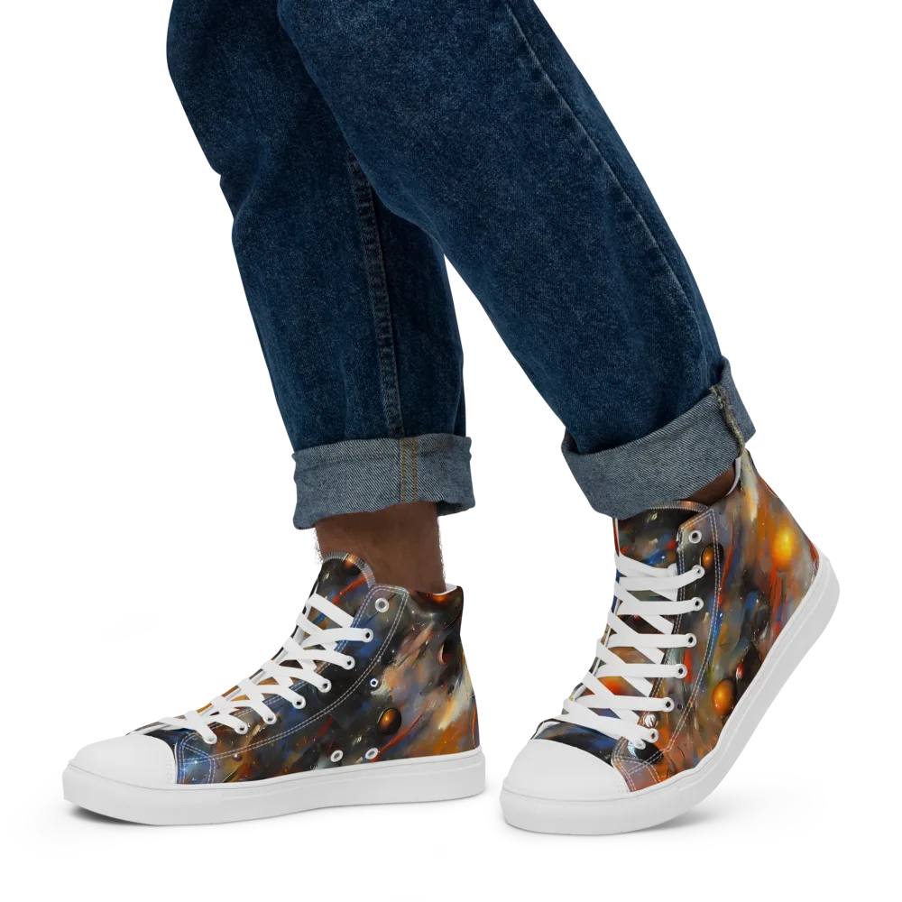 Brushstroke Blaze on Men's High Top Canvas Shoes — Left