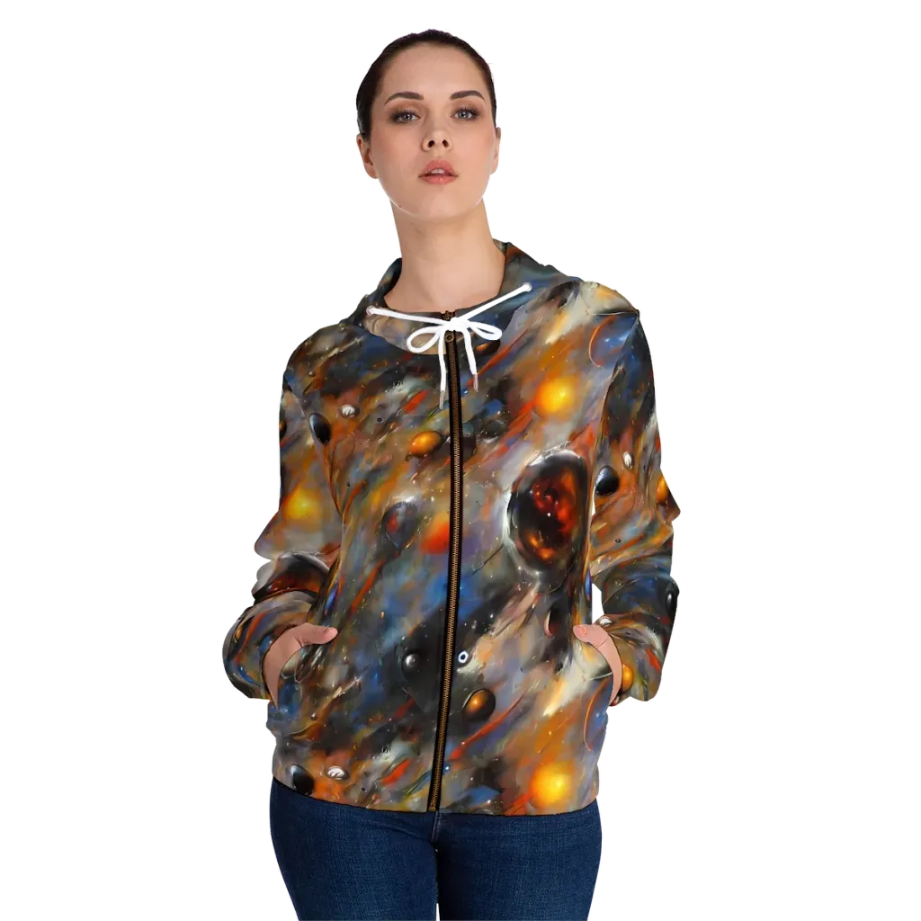 Brushstroke Blaze on Women's Full-Zip Hoodie — Front On Person