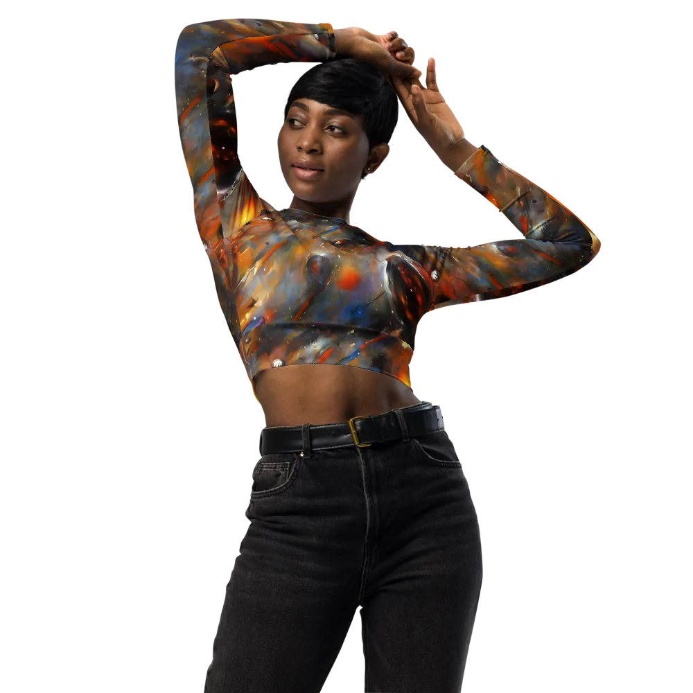 Brushstroke Blaze on Long Sleeve Crop Top — Front