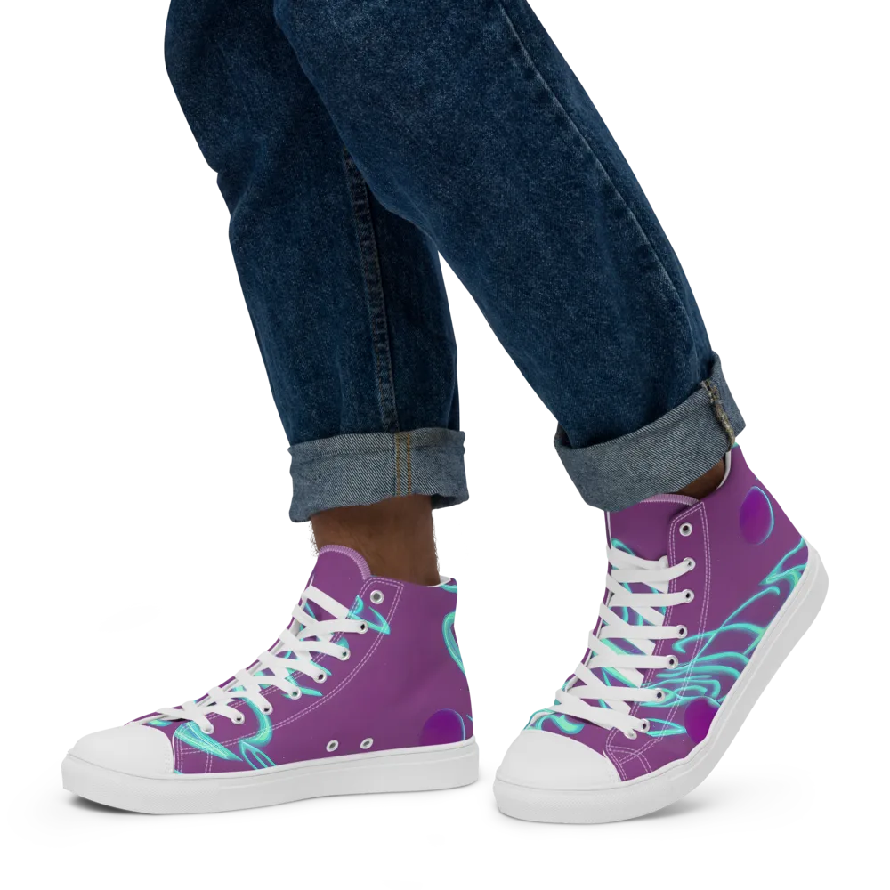 Neon Drift on Men's High Top Canvas Shoes — Left