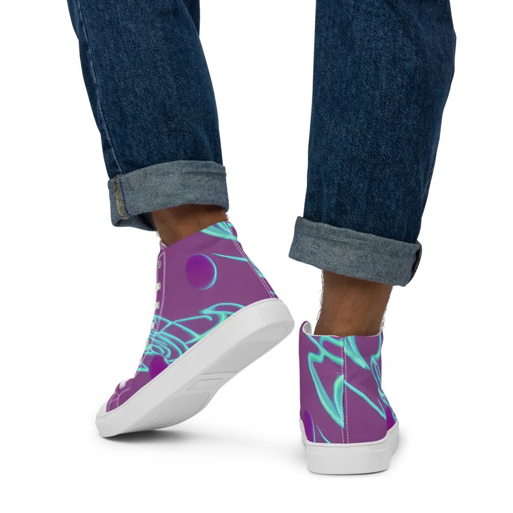Neon Drift on Men's High Top Canvas Shoes — Back
