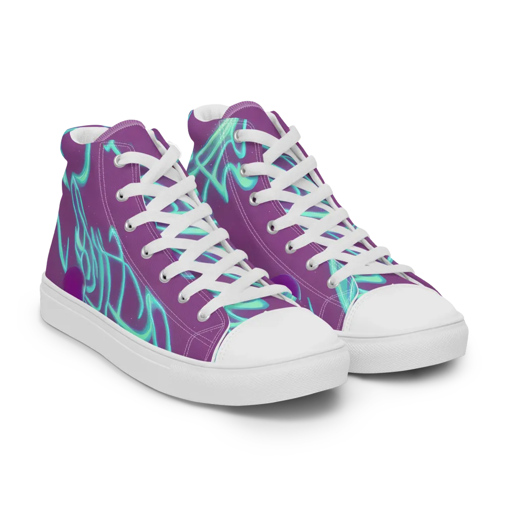 Neon Drift on Women's High Top Canvas Shoes — Right Front