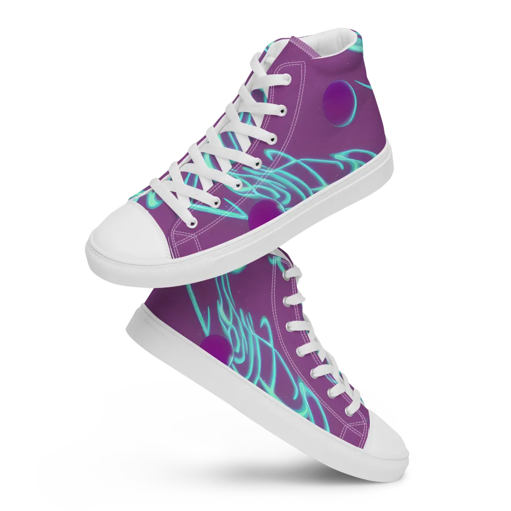 Neon Drift on Women's High Top Canvas Shoes — Front