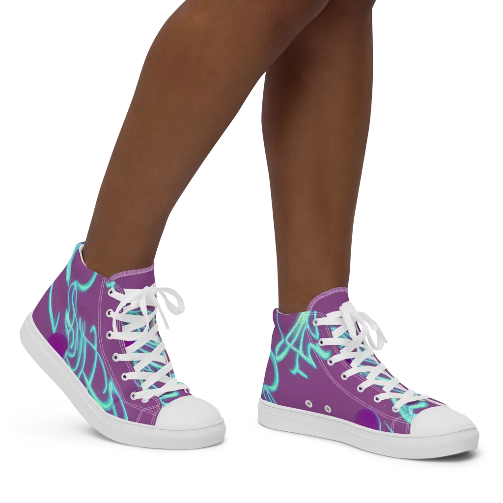 Neon Drift on Women's High Top Canvas Shoes — Right