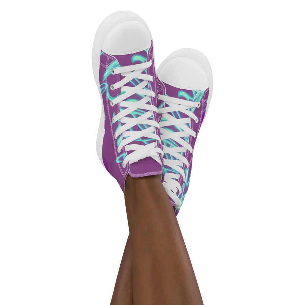 Neon Drift on Women's High Top Canvas Shoes — Front