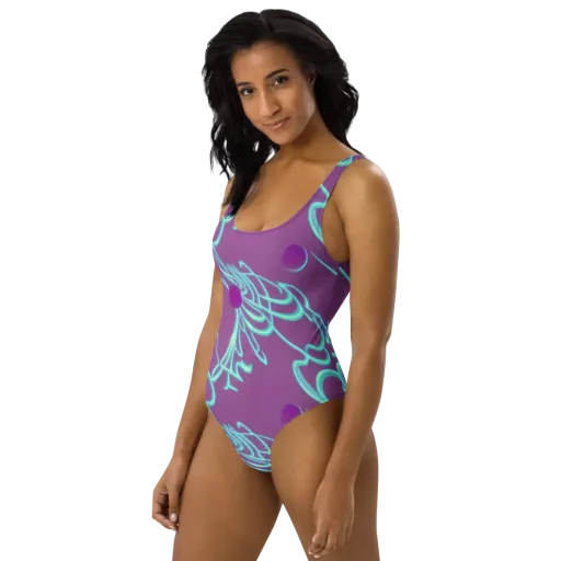 Neon Drift on a One-Piece Swimsuit
