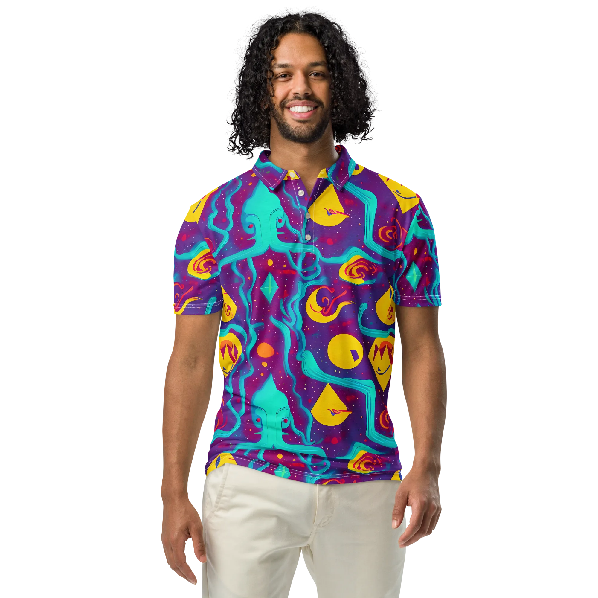 Cosmic Current on Men's Slim Fit Polo Shirt — Front