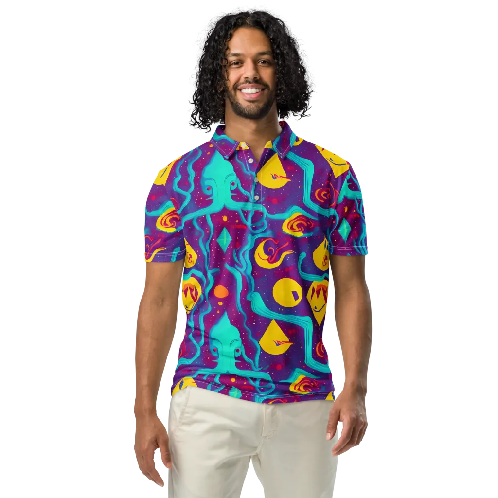 Cosmic Current on Men's Slim Fit Polo Shirt — Front