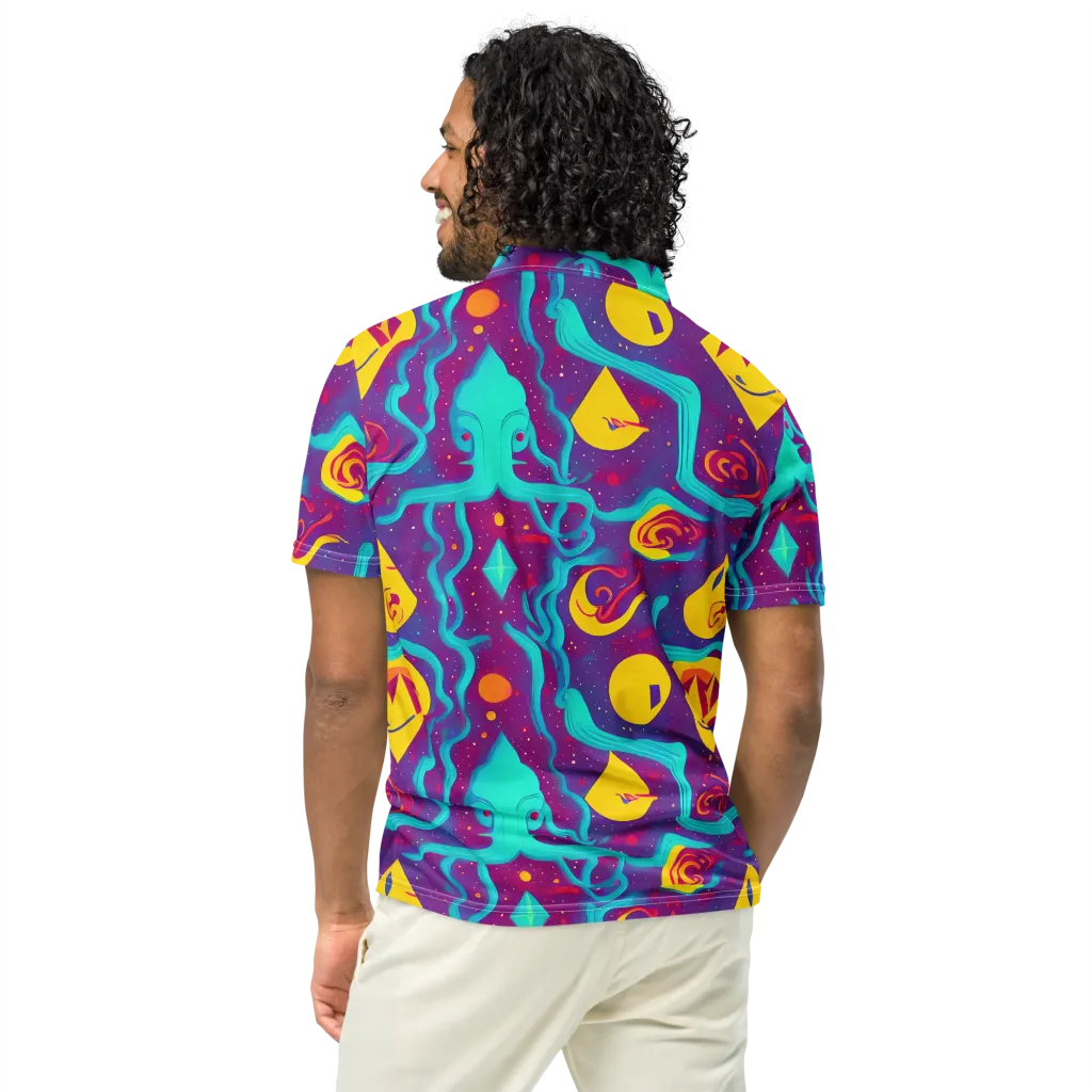 Cosmic Current on Men's Slim Fit Polo Shirt — Back