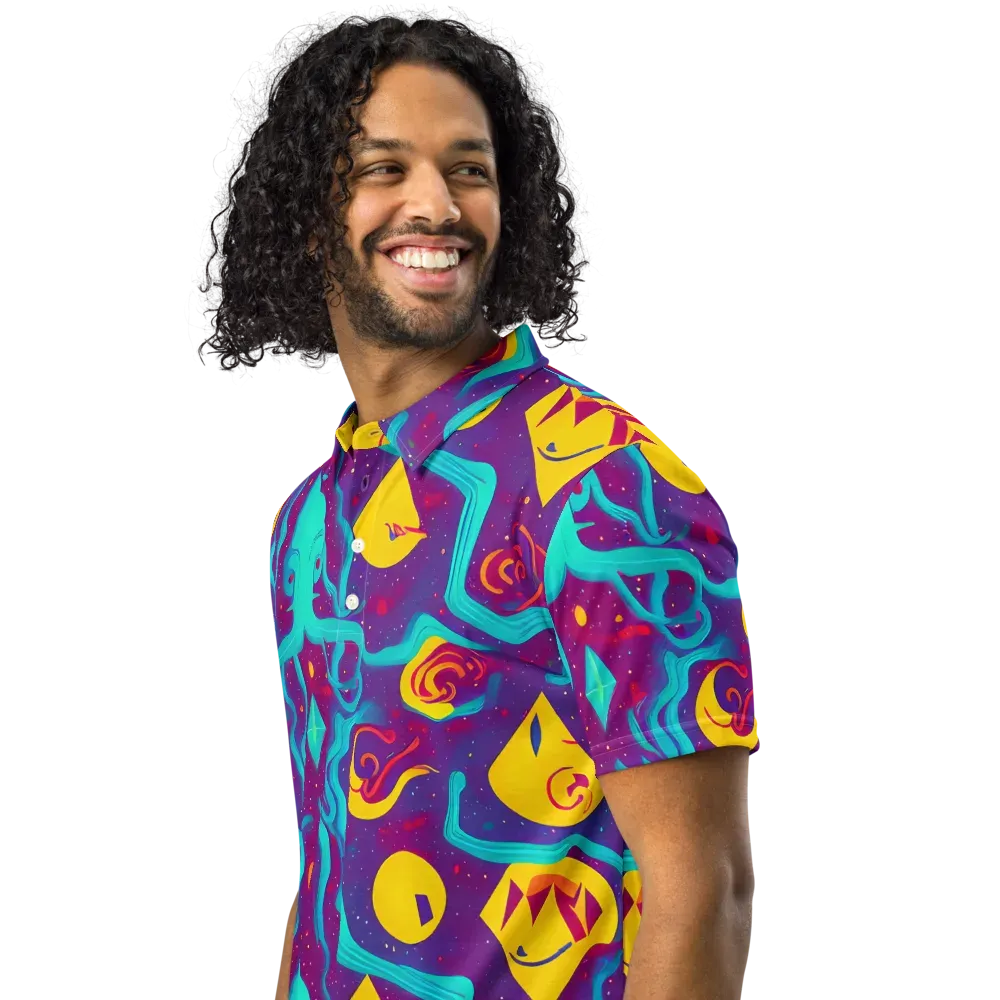 Cosmic Current on Men's Slim Fit Polo Shirt — Left Front
