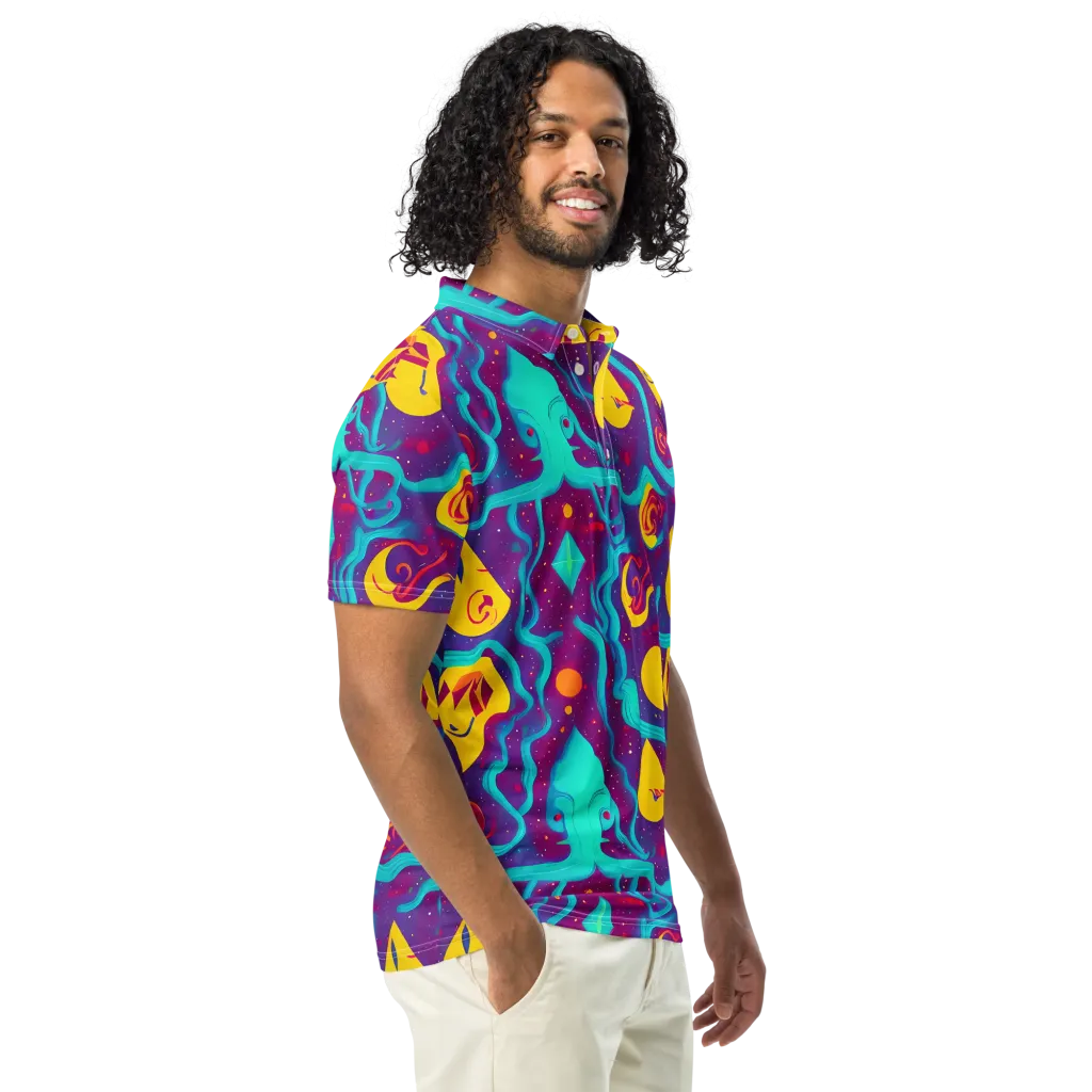 Cosmic Current on Men's Slim Fit Polo Shirt — Right Front