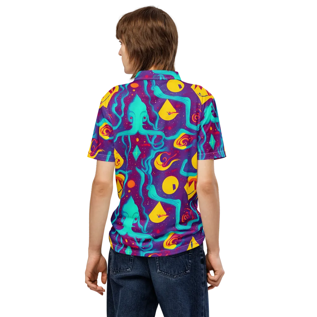 Cosmic Current on Men's Slim Fit Polo Shirt — Back