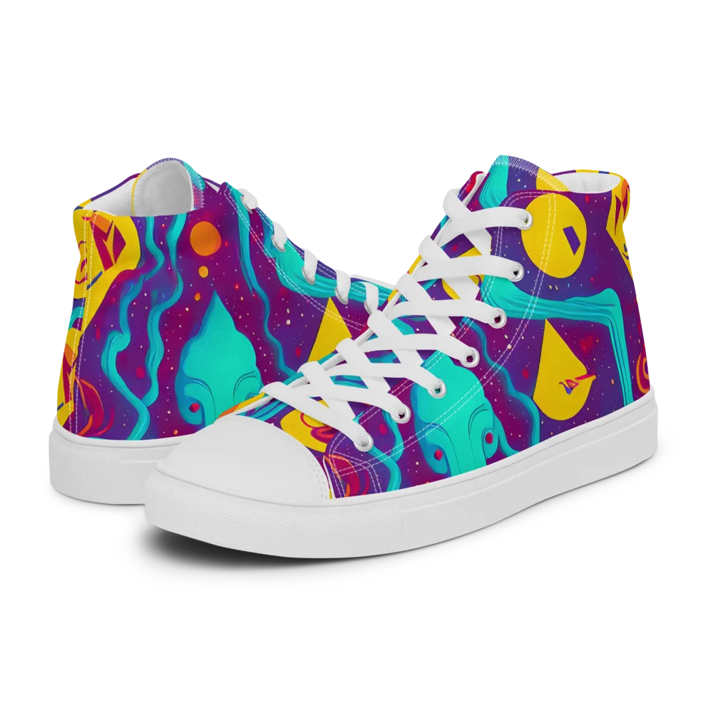 Cosmic Current on Men's High Top Canvas Shoes — Left