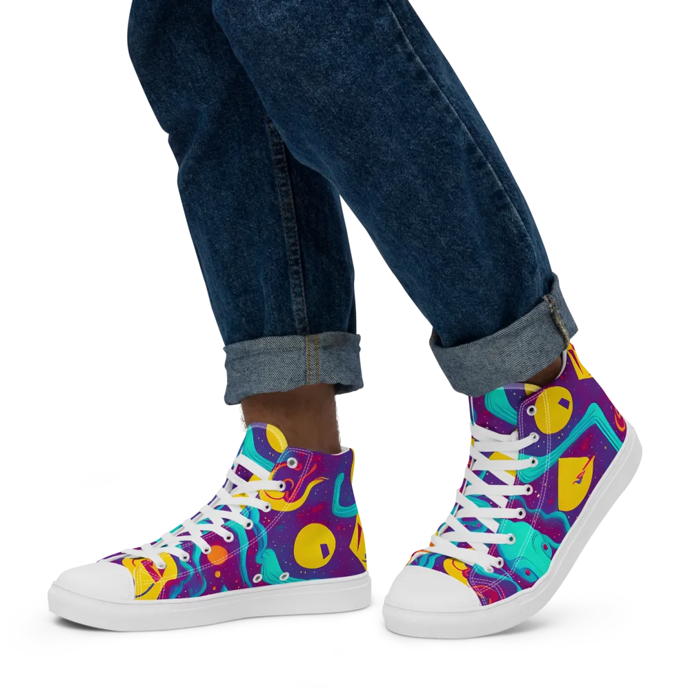 Cosmic Current on Men's High Top Canvas Shoes — Left