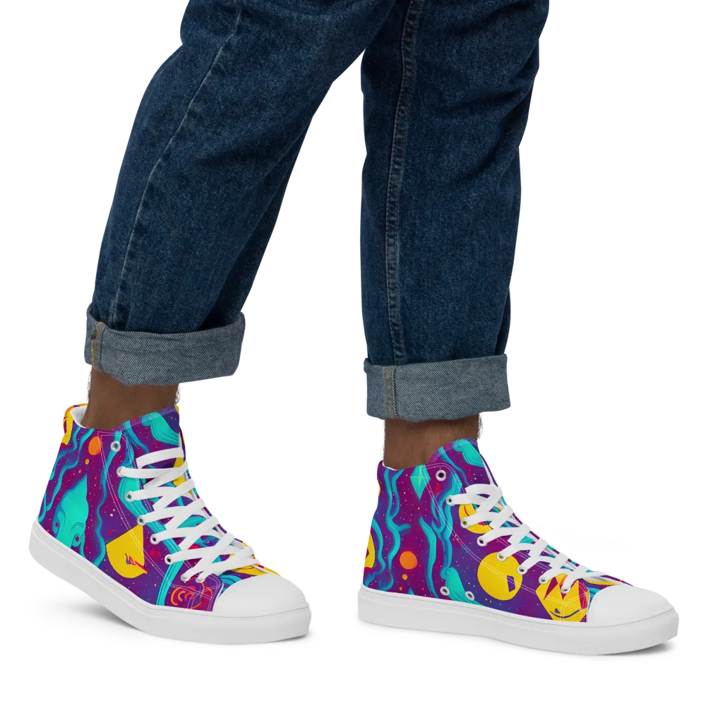 Cosmic Current on Men's High Top Canvas Shoes — Right