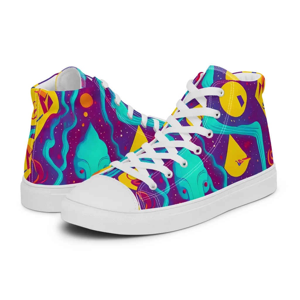 Cosmic Current on Women's High Top Canvas Shoes — Left