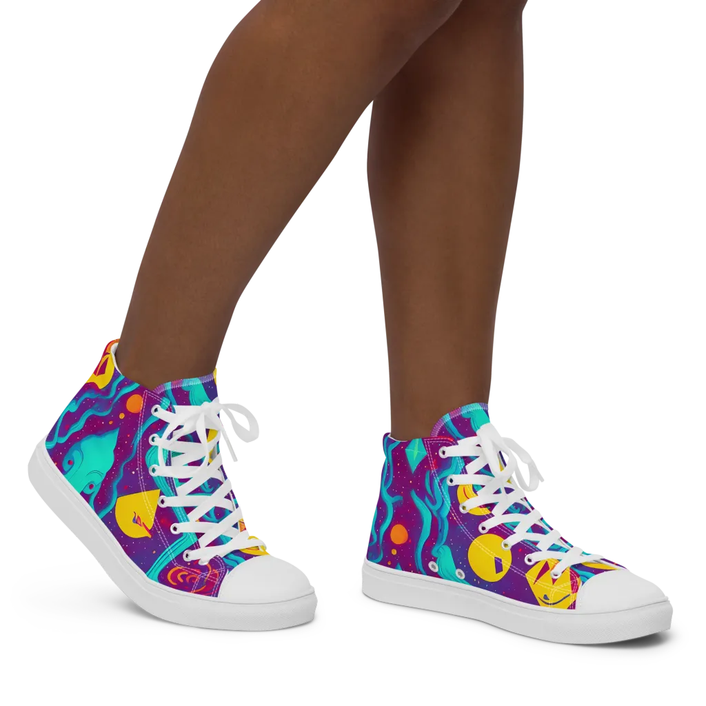 Cosmic Current on Women's High Top Canvas Shoes — Right