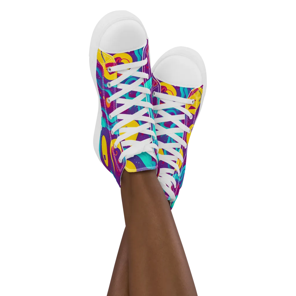 Cosmic Current on Women's High Top Canvas Shoes — Front