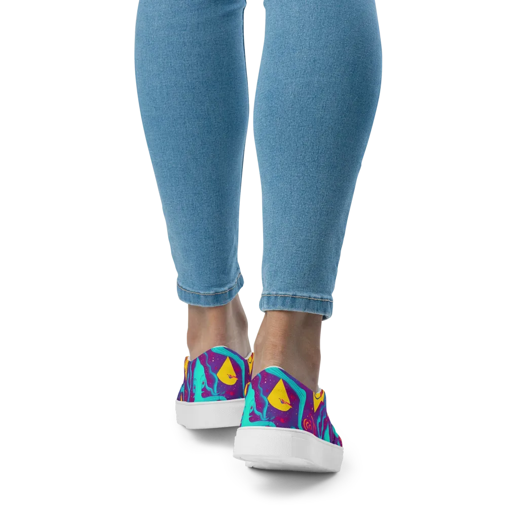 Cosmic Current on Women's Slip-On Canvas Shoes — Back