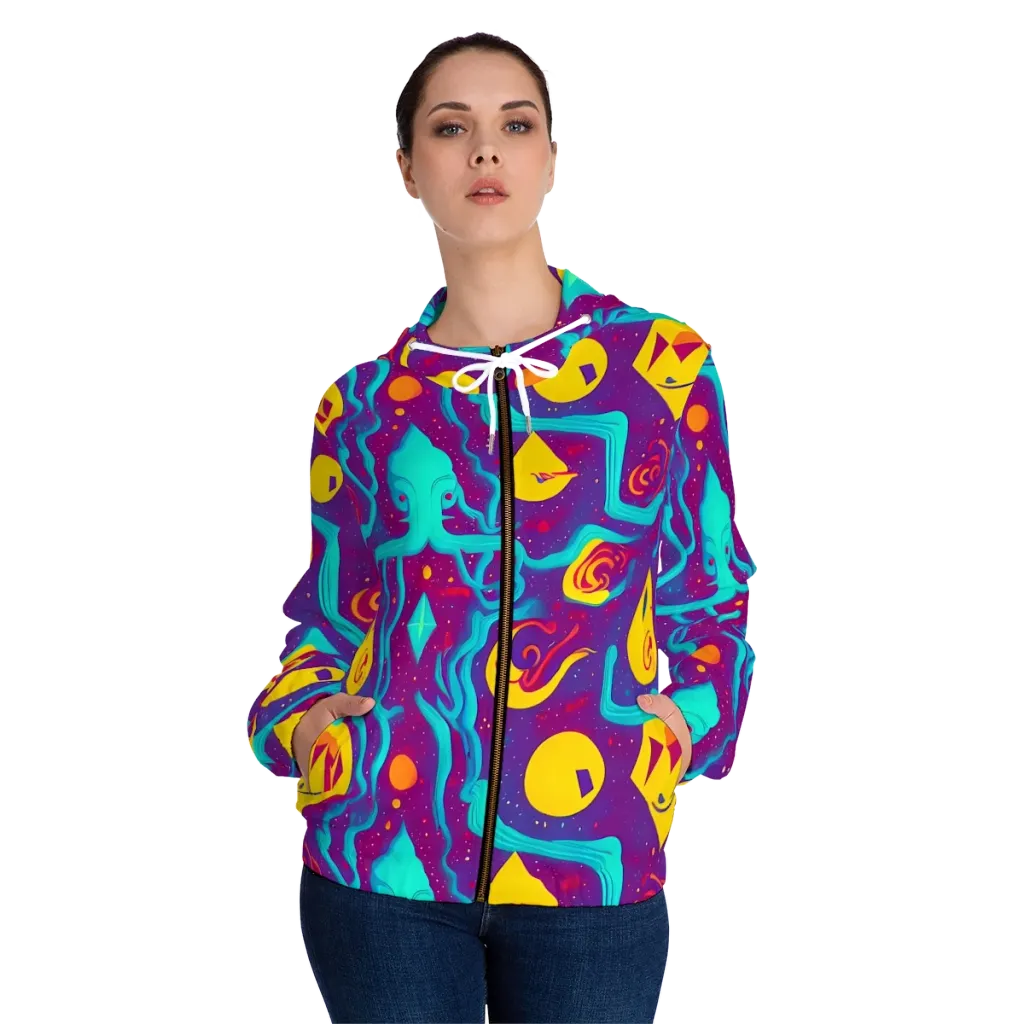 Cosmic Current on Women's Full-Zip Hoodie — Front On Person