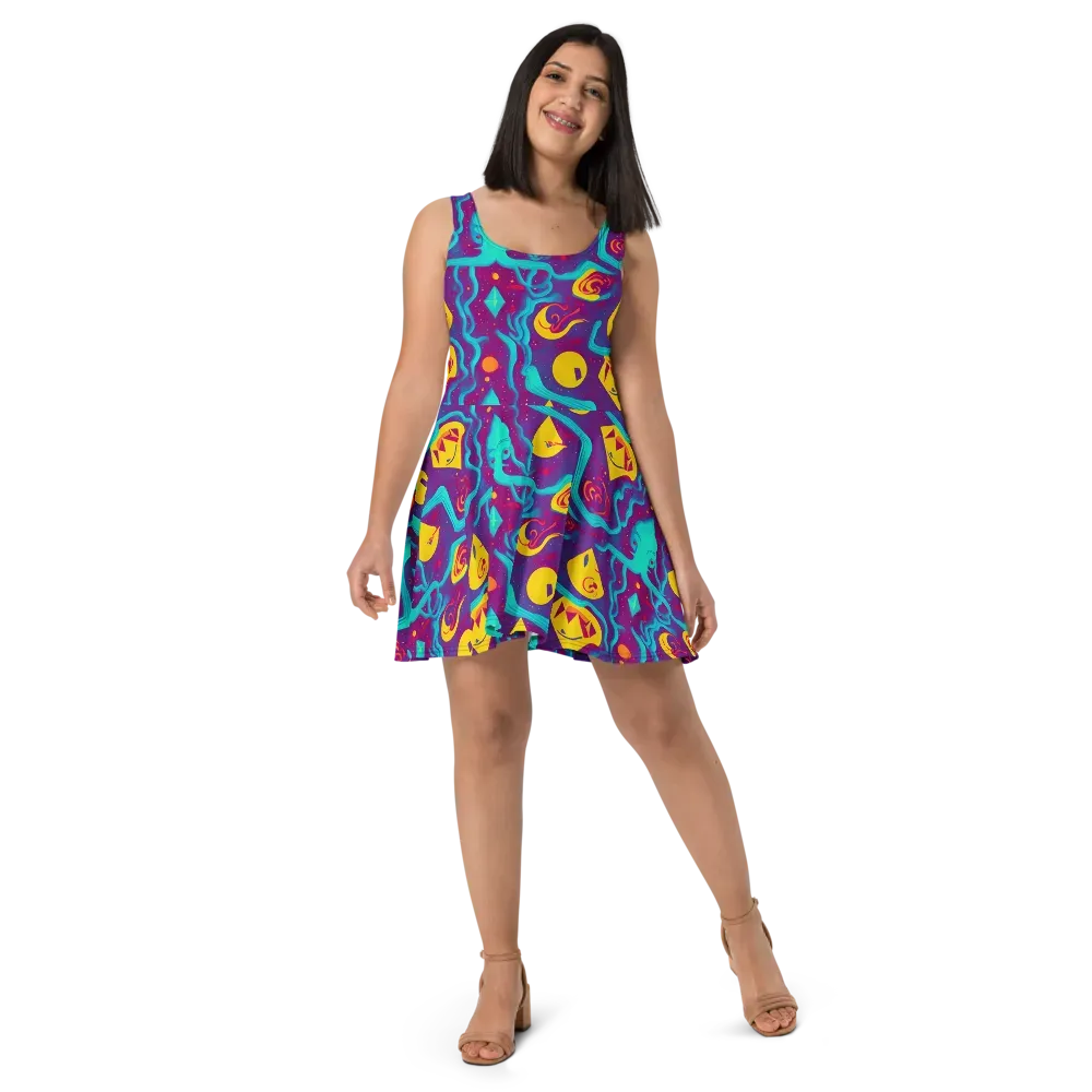 Cosmic Current on Skater Dress — Front