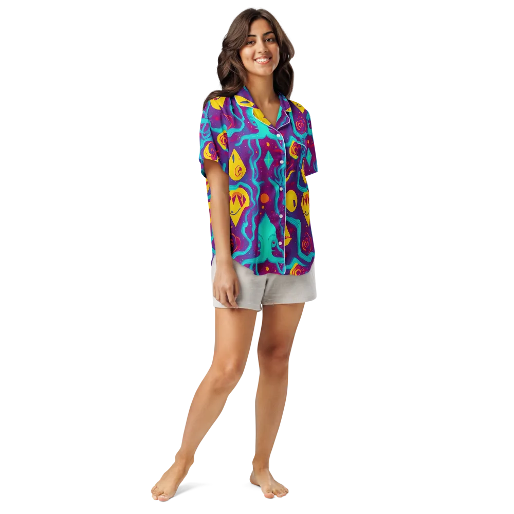 Cosmic Current on Women's Short Sleeve Pajama Top — Front