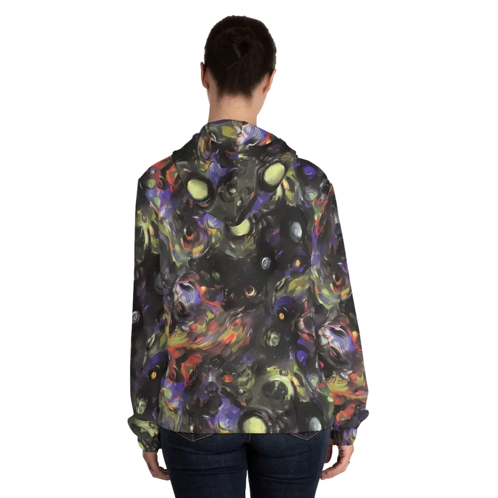Fires of the Void on Women's Full-Zip Hoodie — Back On Person