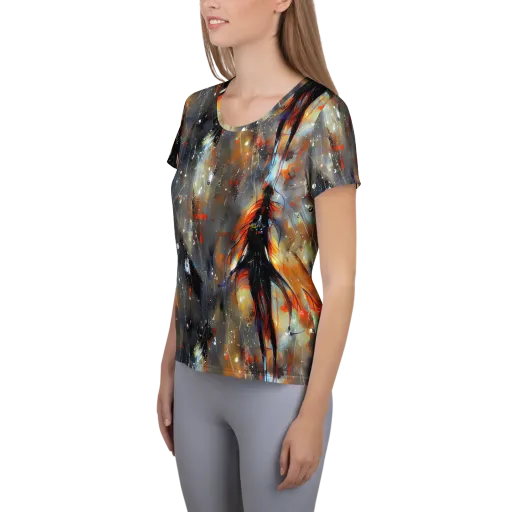 Sidereal Threads on a Women's Athletic T-Shirt