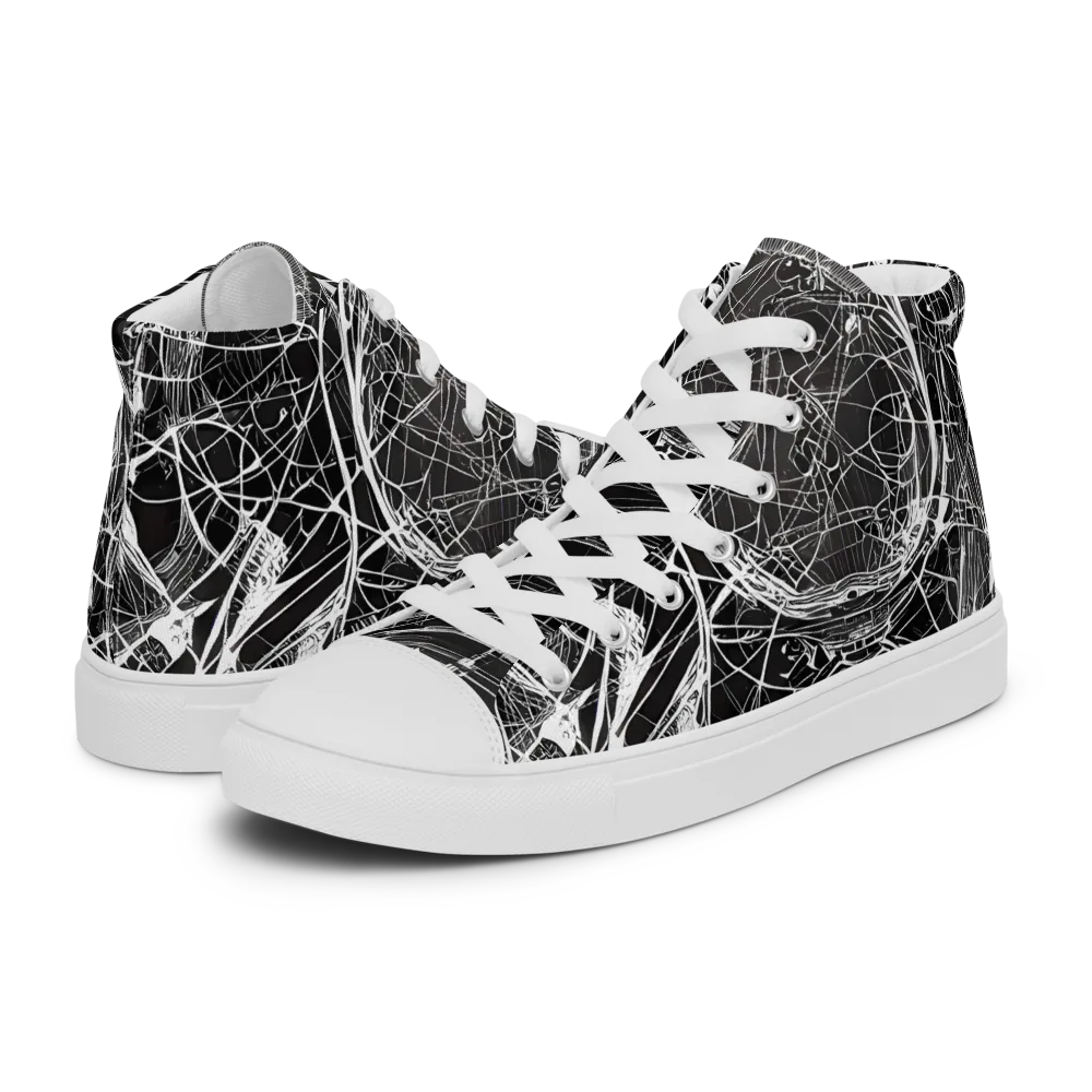 Nexus of Lines on Men's High Top Canvas Shoes — Left