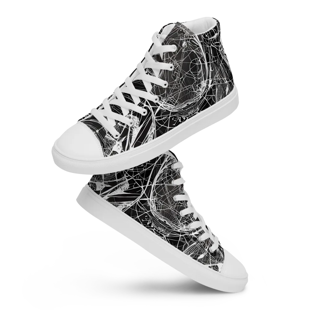 Nexus of Lines on Men's High Top Canvas Shoes — Front