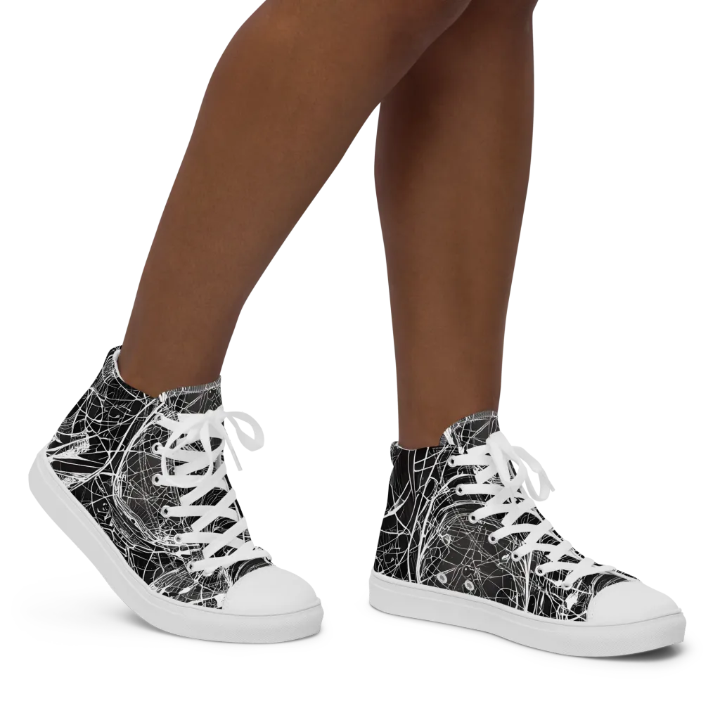 Nexus of Lines on Women's High Top Canvas Shoes — Right