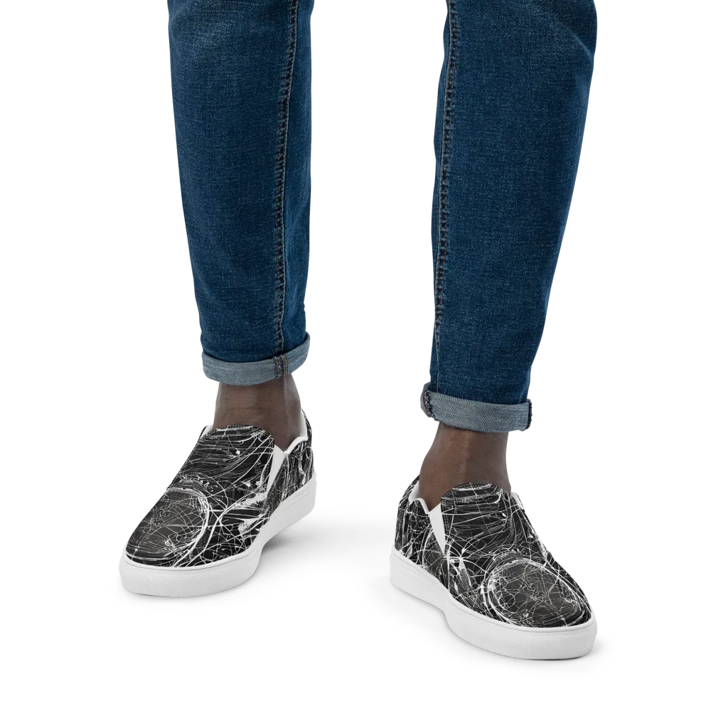 Nexus of Lines on Men's Slip-On Canvas Shoes — Front