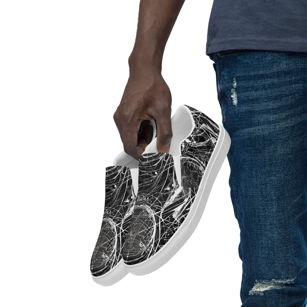 Nexus of Lines on Men's Slip-On Canvas Shoes — Left Front
