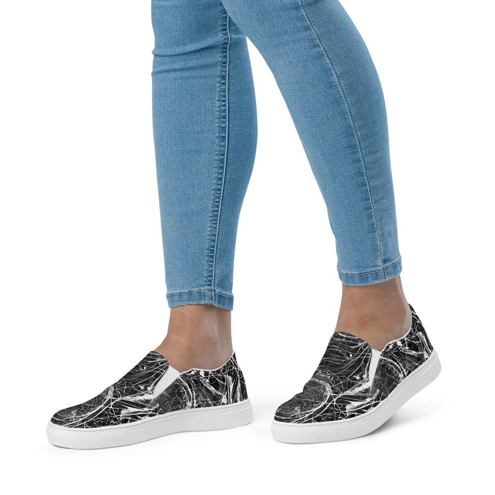Nexus of Lines on Women's Slip-On Canvas Shoes — Front