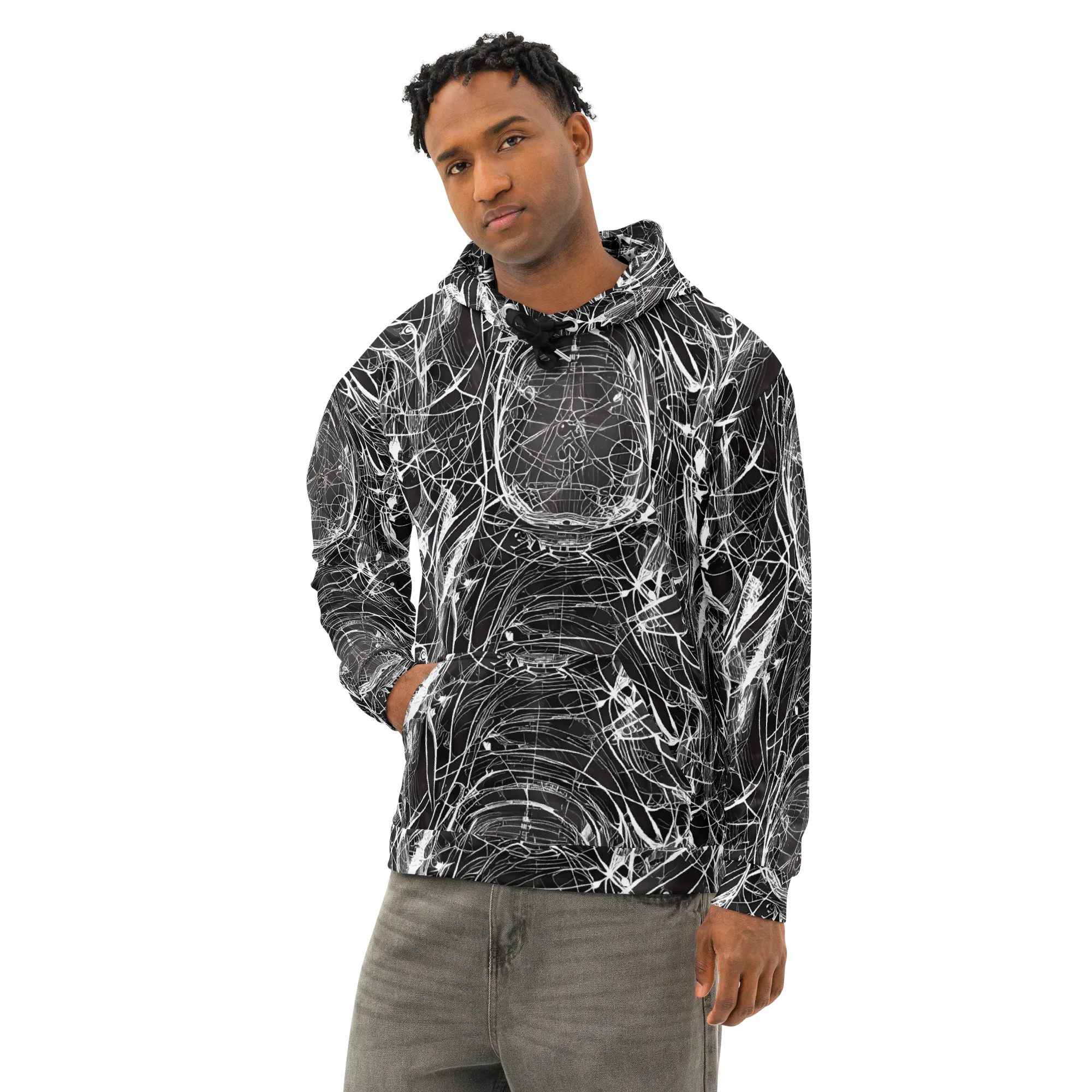Nexus of Lines on Cotton Hoodie — Left Front
